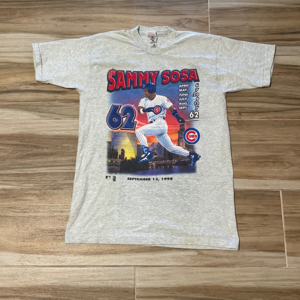 VTG 1998 Sammy Sosa 62 Home Run Chicago Cubs T Shirt Large Fruit Of Loom Heavy L